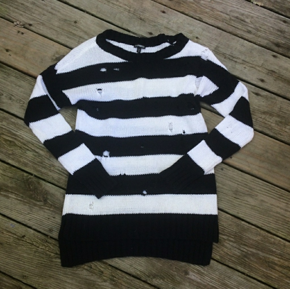Express Distressed Rugby Stripe Tunic Sweater - Picture 2 of 3